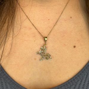 Yellow and white gold butterfly necklace